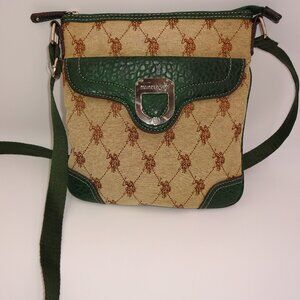 US Polo Assn Green Brown Logo Purse Tote Bag Handbag Pony Horse Rider